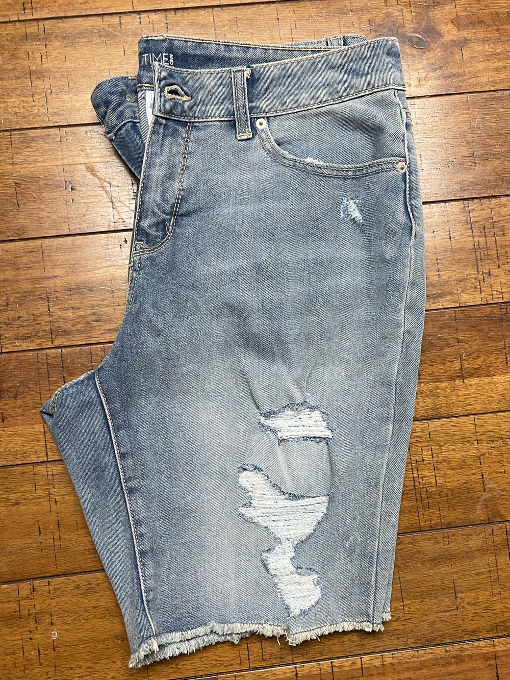 Time and True distressed Bermuda shorts